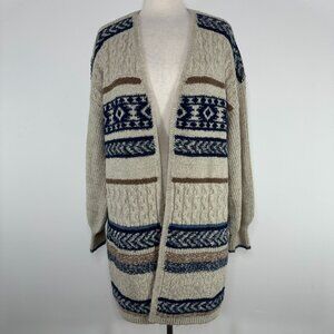 Frye Women's The Cozy Cardigan Tan Blue Duster Soft Size Large